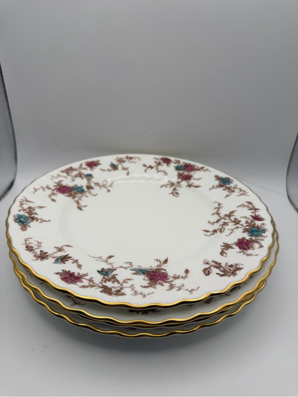 VTG SET OF 4 PORCELAIN MINTON ANCESTRAL 6.25" DIA DESSERT PLATES